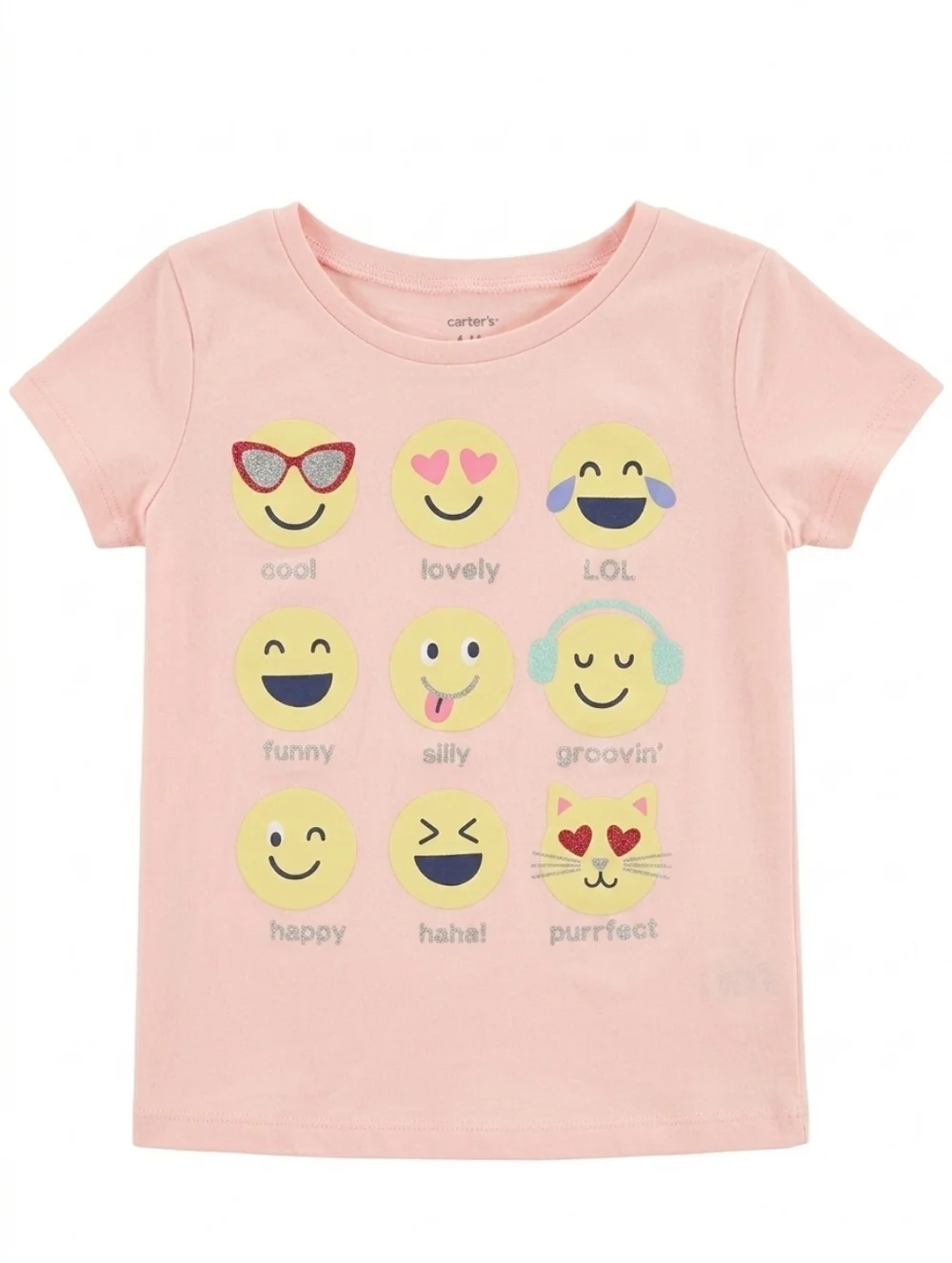 Carter's Pink Emoji Graphic Tee for Girls Cotton Size 6/6X